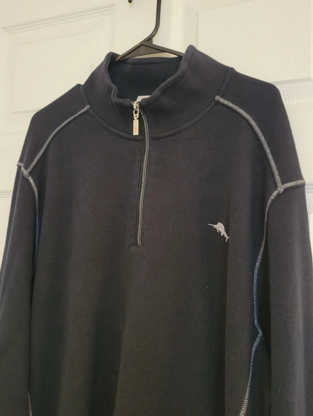 Tommy Bahama Relax Fit 1/4 Zip Knit Cotton Pullover Sweatshirt Black